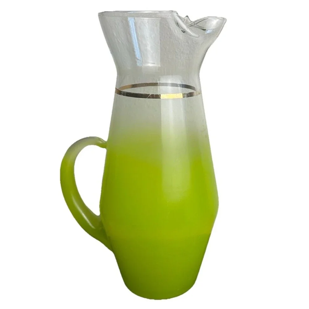 Vintage Blendo Lime Green Frosted Glass Pitcher 9